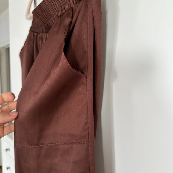 Chocolate Brown Silk Cargo Jogger Pants - Picture 3 of 5